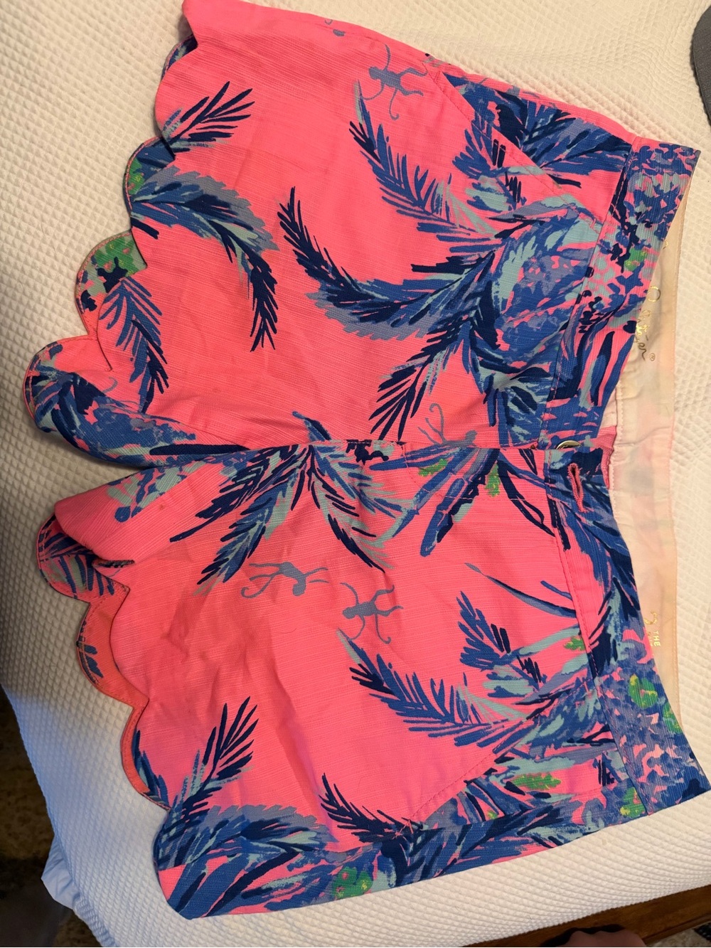 Lilly Pulitzer Coral Pink Scallop Hem Tropical Print Coverup Shorts